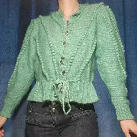 Vintage Lanamoden Salzburg Austrian Folk aqua  merino wool cardigan sweater - Picture 1 of 11